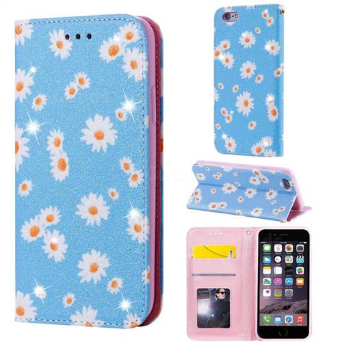 Ultra Slim Daisy Sparkle Glitter Powder Magnetic Leather Wallet Case for iPhone 6s 6 6G(4.7 inch) - Blue