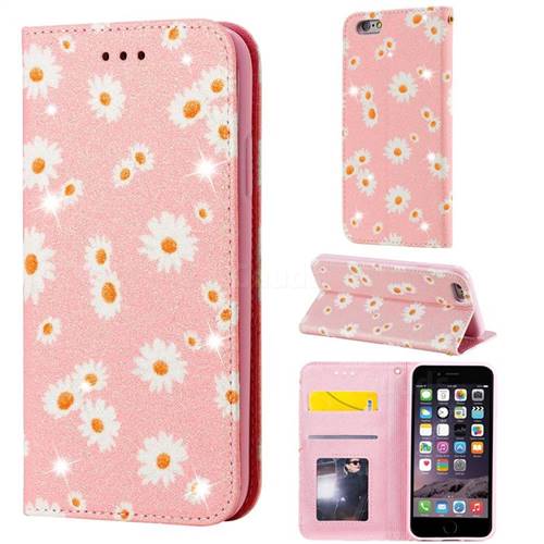 Ultra Slim Daisy Sparkle Glitter Powder Magnetic Leather Wallet Case for iPhone 6s 6 6G(4.7 inch) - Pink