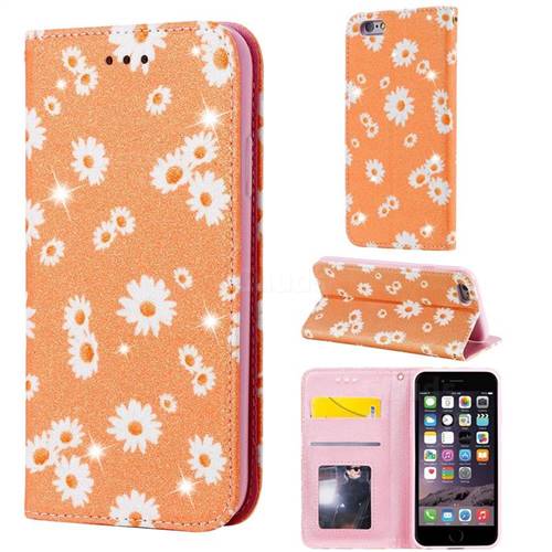 Ultra Slim Daisy Sparkle Glitter Powder Magnetic Leather Wallet Case for iPhone 6s 6 6G(4.7 inch) - Orange