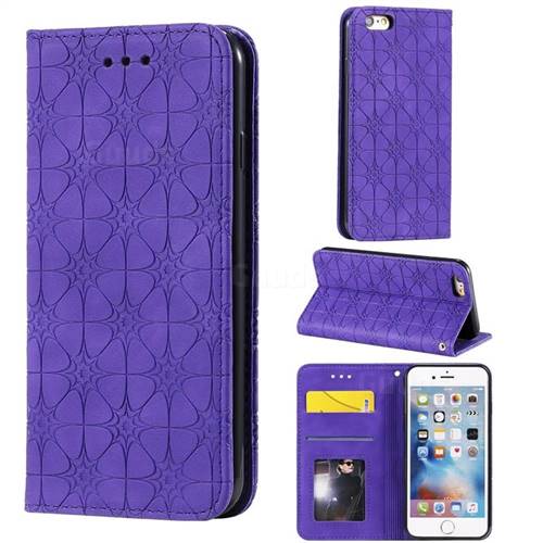 Intricate Embossing Four Leaf Clover Leather Wallet Case for iPhone 6s 6 6G(4.7 inch) - Purple