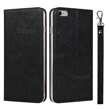 Ultra Slim Magnetic Automatic Suction Silk Lanyard Leather Flip Cover for iPhone 6s 6 6G(4.7 inch) - Black