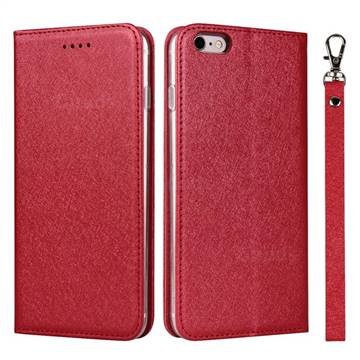 Ultra Slim Magnetic Automatic Suction Silk Lanyard Leather Flip Cover for iPhone 6s 6 6G(4.7 inch) - Red