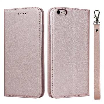 Ultra Slim Magnetic Automatic Suction Silk Lanyard Leather Flip Cover for iPhone 6s 6 6G(4.7 inch) - Rose Gold