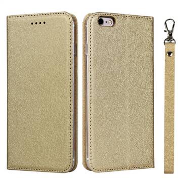 Ultra Slim Magnetic Automatic Suction Silk Lanyard Leather Flip Cover for iPhone 6s 6 6G(4.7 inch) - Golden