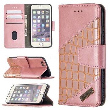 BinfenColor BF04 Color Block Stitching Crocodile Leather Case Cover for iPhone 6s 6 6G(4.7 inch) - Rose Gold