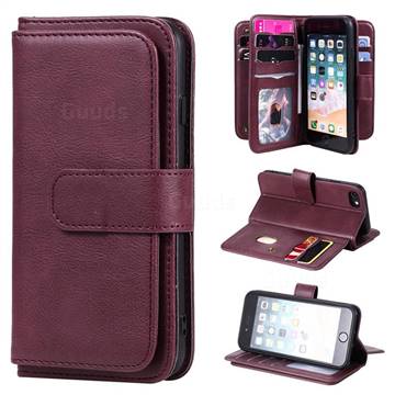 Multi-function Ten Card Slots and Photo Frame PU Leather Wallet Phone Case Cover for iPhone 6s 6 6G(4.7 inch) - Claret