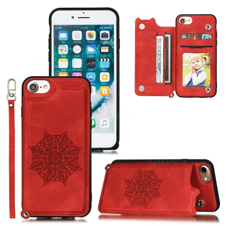 Luxury Mandala Multi-function Magnetic Card Slots Stand Leather Back Cover for iPhone 6s 6 6G(4.7 inch) - Red
