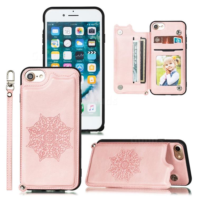 Luxury Mandala Multi-function Magnetic Card Slots Stand Leather Back Cover for iPhone 6s 6 6G(4.7 inch) - Rose Gold