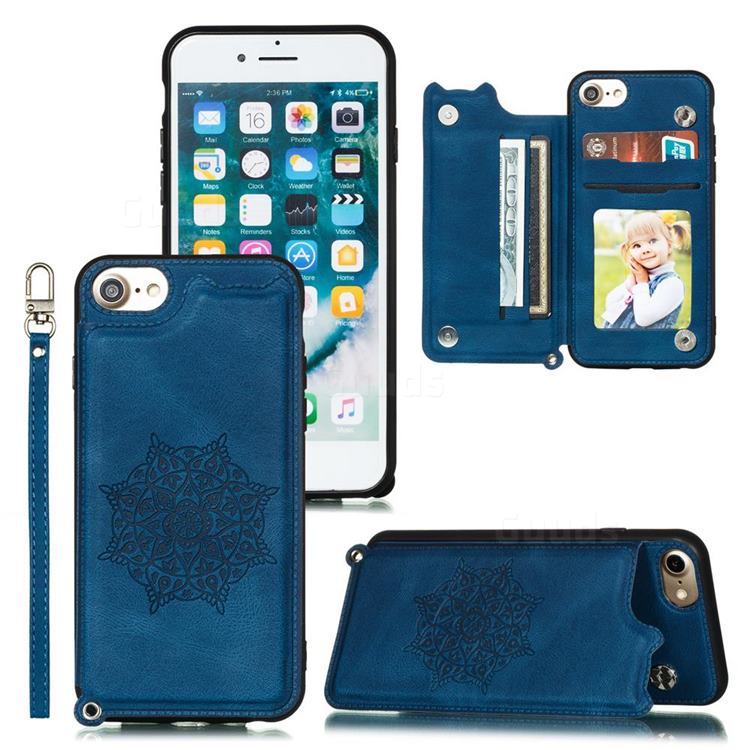 Luxury Mandala Multi-function Magnetic Card Slots Stand Leather Back Cover for iPhone 6s 6 6G(4.7 inch) - Blue