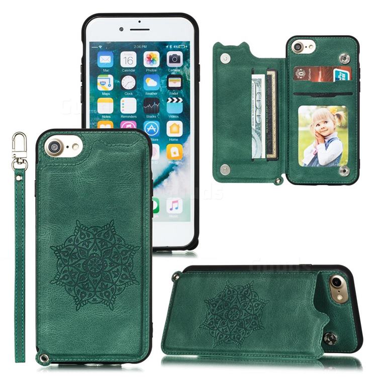 Luxury Mandala Multi-function Magnetic Card Slots Stand Leather Back Cover for iPhone 6s 6 6G(4.7 inch) - Green