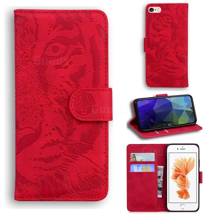 Intricate Embossing Tiger Face Leather Wallet Case for iPhone 6s 6 6G(4.7 inch) - Red