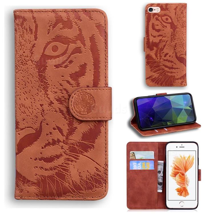 Intricate Embossing Tiger Face Leather Wallet Case for iPhone 6s 6 6G(4.7 inch) - Brown