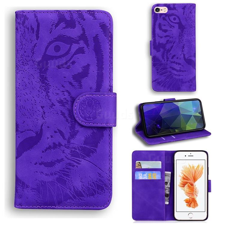 Intricate Embossing Tiger Face Leather Wallet Case for iPhone 6s 6 6G(4.7 inch) - Purple