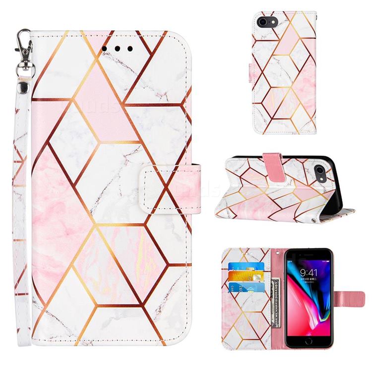 Pink White Stitching Color Marble Leather Wallet Case for iPhone 6s 6 6G(4.7 inch)