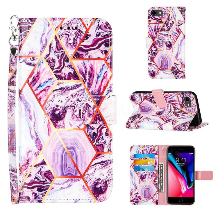 Dream Purple Stitching Color Marble Leather Wallet Case for iPhone 6s 6 6G(4.7 inch)