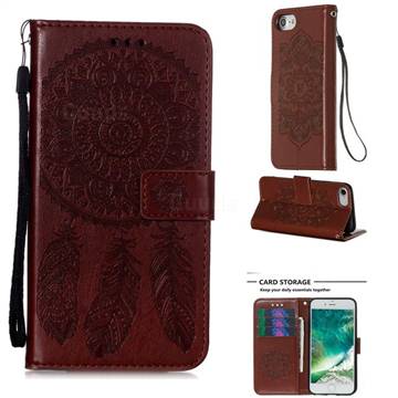 Embossing Dream Catcher Mandala Flower Leather Wallet Case for iPhone 6s 6 6G(4.7 inch) - Brown