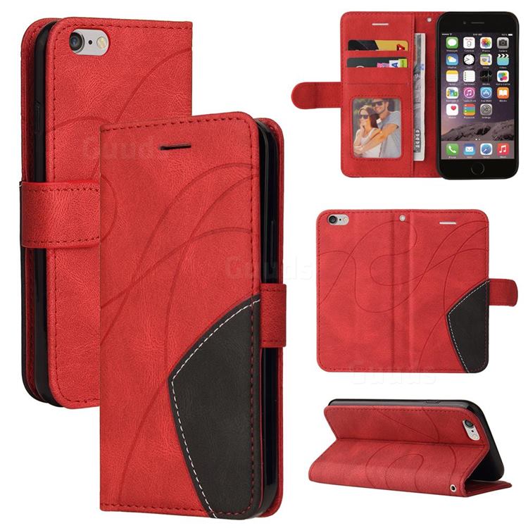 Luxury Two-color Stitching Leather Wallet Case Cover for iPhone 6s 6 6G(4.7 inch) - Red
