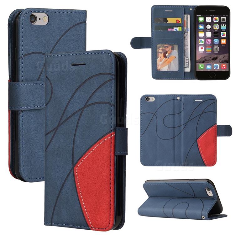 Luxury Two-color Stitching Leather Wallet Case Cover for iPhone 6s 6 6G(4.7 inch) - Blue