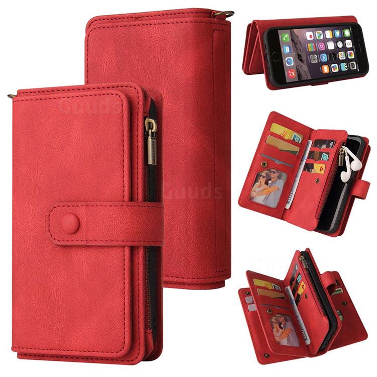 Luxury Multi-functional Zipper Wallet Leather Phone Case Cover for iPhone 6s 6 6G(4.7 inch) - Red