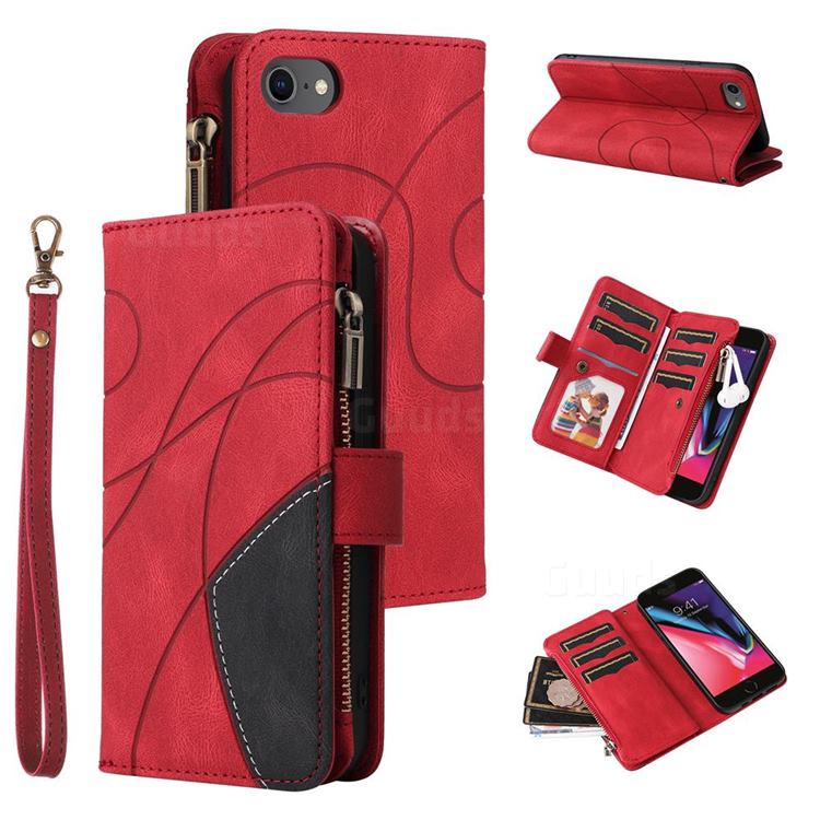 Luxury Two-color Stitching Multi-function Zipper Leather Wallet Case Cover for iPhone 6s 6 6G(4.7 inch) - Red