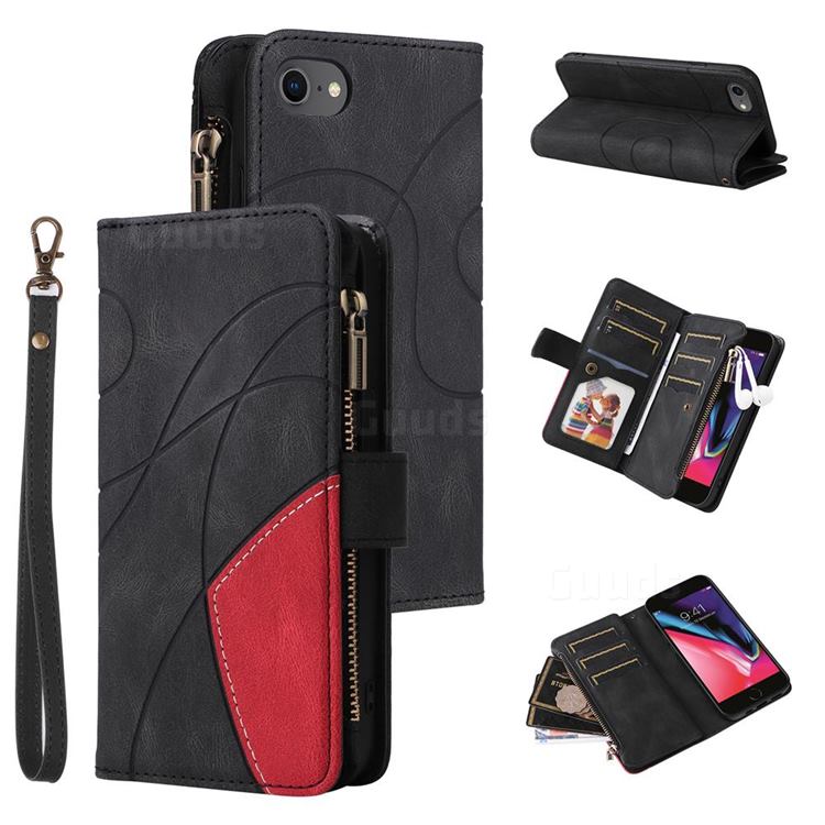 Luxury Two-color Stitching Multi-function Zipper Leather Wallet Case Cover for iPhone 6s 6 6G(4.7 inch) - Black