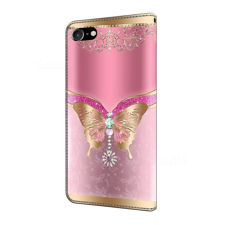 Pink Diamond Butterfly Crystal PU Leather Protective Wallet Case