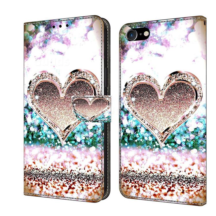 Pink Diamond Heart Crystal PU Leather Protective Wallet Case Cover for iPhone 6s 6 6G(4.7 inch)