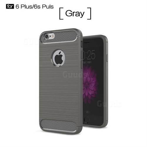 Luxury Carbon Fiber Brushed Wire Drawing Silicone TPU Back Cover for iPhone 6s Plus / 6 Plus 6P(5.5 inch) (Gray)