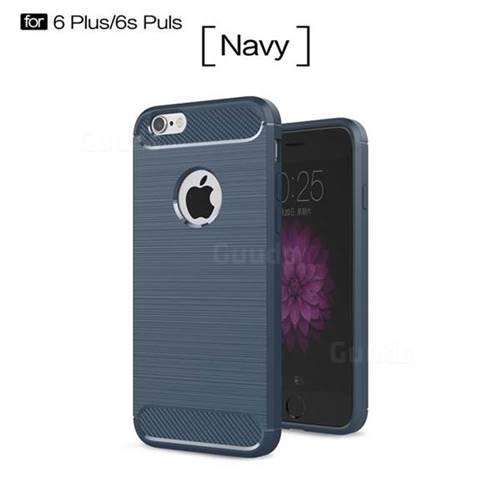 Luxury Carbon Fiber Brushed Wire Drawing Silicone TPU Back Cover for iPhone 6s Plus / 6 Plus 6P(5.5 inch) (Navy)