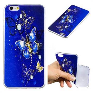 Gold and Blue Butterfly Super Clear Soft TPU Back Cover for iPhone 6s Plus / 6 Plus 6P(5.5 inch)