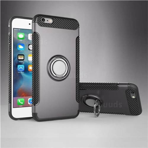 Armor Anti Drop Carbon PC + Silicon Invisible Ring Holder Phone Case for iPhone 6s Plus / 6 Plus 6P(5.5 inch) - Grey