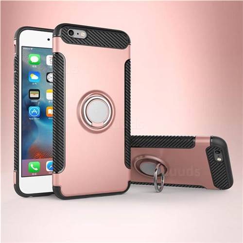 Armor Anti Drop Carbon PC + Silicon Invisible Ring Holder Phone Case for iPhone 6s Plus / 6 Plus 6P(5.5 inch) - Rose Gold