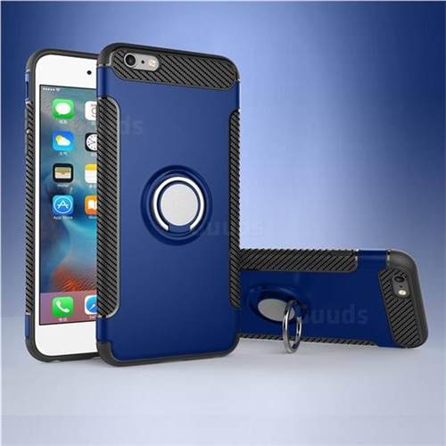 Armor Anti Drop Carbon PC + Silicon Invisible Ring Holder Phone Case for iPhone 6s Plus / 6 Plus 6P(5.5 inch) - Sapphire