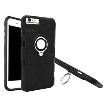 Ice Cube Shockproof PC + Silicon Invisible Ring Holder Phone Case for iPhone 6s Plus / 6 Plus 6P(5.5 inch) - Black