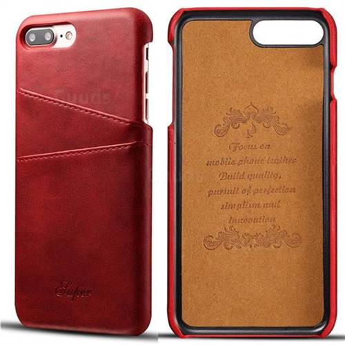 Suteni Retro Classic Card Slots Calf Leather Coated Back Cover for iPhone 6s Plus / 6 Plus 6P(5.5 inch) - Red