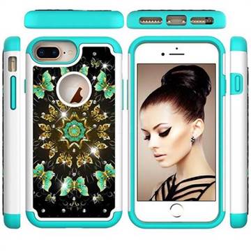 Golden Butterflies Studded Rhinestone Bling Diamond Shock Absorbing Hybrid Defender Rugged Phone Case Cover for iPhone 6s Plus / 6 Plus 6P(5.5 inch)