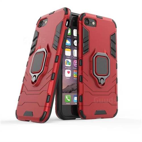 Black Panther Armor Metal Ring Grip Shockproof Dual Layer Rugged Hard Cover for iPhone 6s Plus / 6 Plus 6P(5.5 inch) - Red