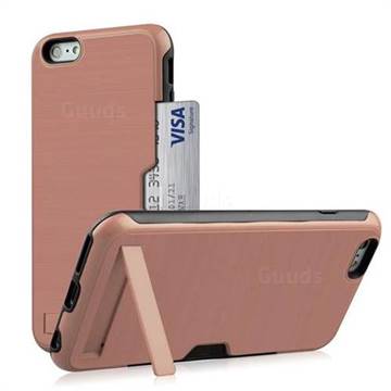 Brushed 2 in 1 TPU + PC Stand Card Slot Phone Case Cover for iPhone 6s Plus / 6 Plus 6P(5.5 inch) - Rose Gold