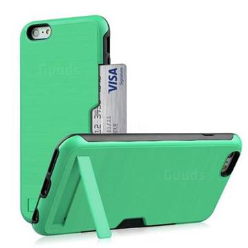 Brushed 2 in 1 TPU + PC Stand Card Slot Phone Case Cover for iPhone 6s Plus / 6 Plus 6P(5.5 inch) - Mint Green