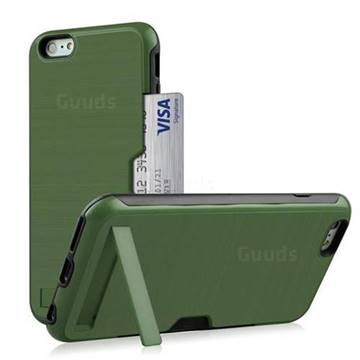 Brushed 2 in 1 TPU + PC Stand Card Slot Phone Case Cover for iPhone 6s Plus / 6 Plus 6P(5.5 inch) - Army Green