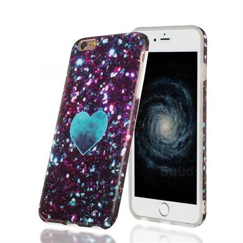Glitter Green Heart Marble Clear Bumper Glossy Rubber Silicone Phone Case for iPhone 6s Plus / 6 Plus 6P(5.5 inch)