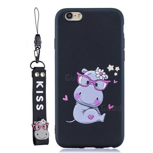 Black Flower Hippo Soft Kiss Candy Hand Strap Silicone Case for iPhone 6s Plus / 6 Plus 6P(5.5 inch)