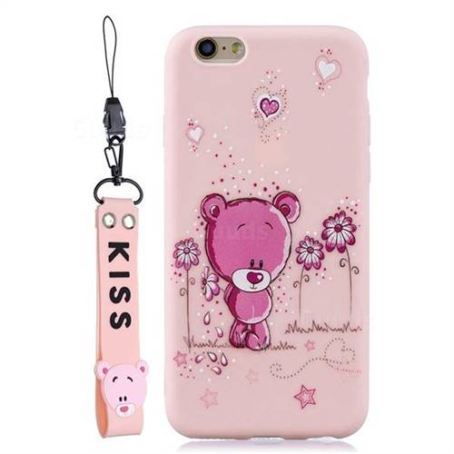 Pink Flower Bear Soft Kiss Candy Hand Strap Silicone Case For Iphone 6s Plus 6 Plus 6p 5 5 Inch Tpu Case Guuds
