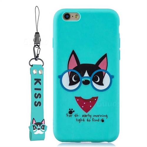 Green Glasses Dog Soft Kiss Candy Hand Strap Silicone Case for iPhone 6s Plus / 6 Plus 6P(5.5 inch)