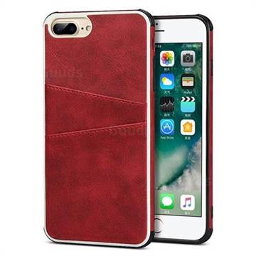 Simple Calf Card Slots Mobile Phone Back Cover for iPhone 6s Plus / 6 Plus 6P(5.5 inch) - Red