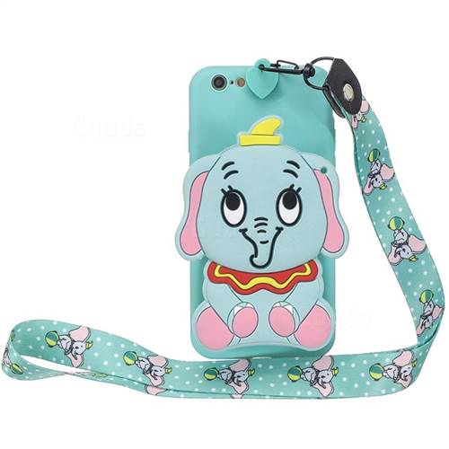 Blue Elephant Neck Lanyard Zipper Wallet Silicone Case for iPhone 6s Plus / 6 Plus 6P(5.5 inch)