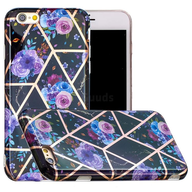 Black Flower Painted Marble Electroplating Protective Case for iPhone 6s Plus / 6 Plus 6P(5.5 inch)