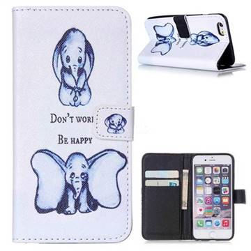 Be Happy Elephant Leather Wallet Case for iPhone 6 Plus (5.5 inch)