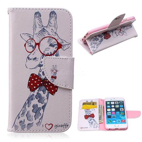 Glasses Giraffe Leather Wallet Case for iPhone 6 Plus (5.5 inch)