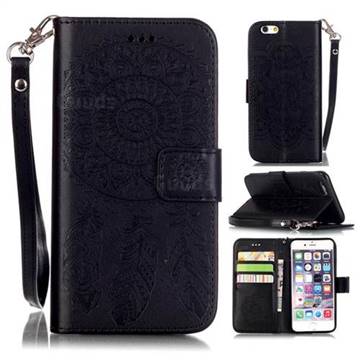 Embossing Campanula Flower Leather Wallet Case for iPhone 6s Plus / 6 Plus 5.5 inch - Black